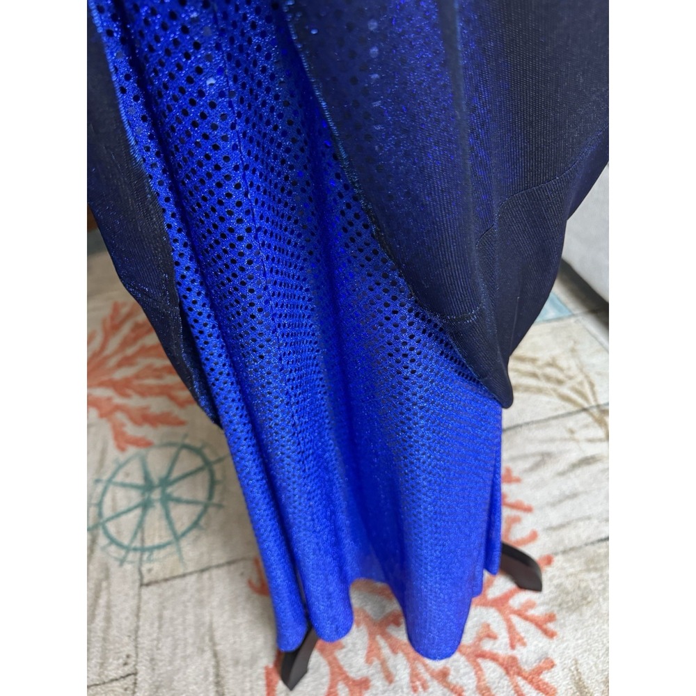 Y2K VTG Betsy Adam Jaslene Maxi Dress Gown Blue Mesh Metallic Shimmer Sz 8 - Picture 6 of 10